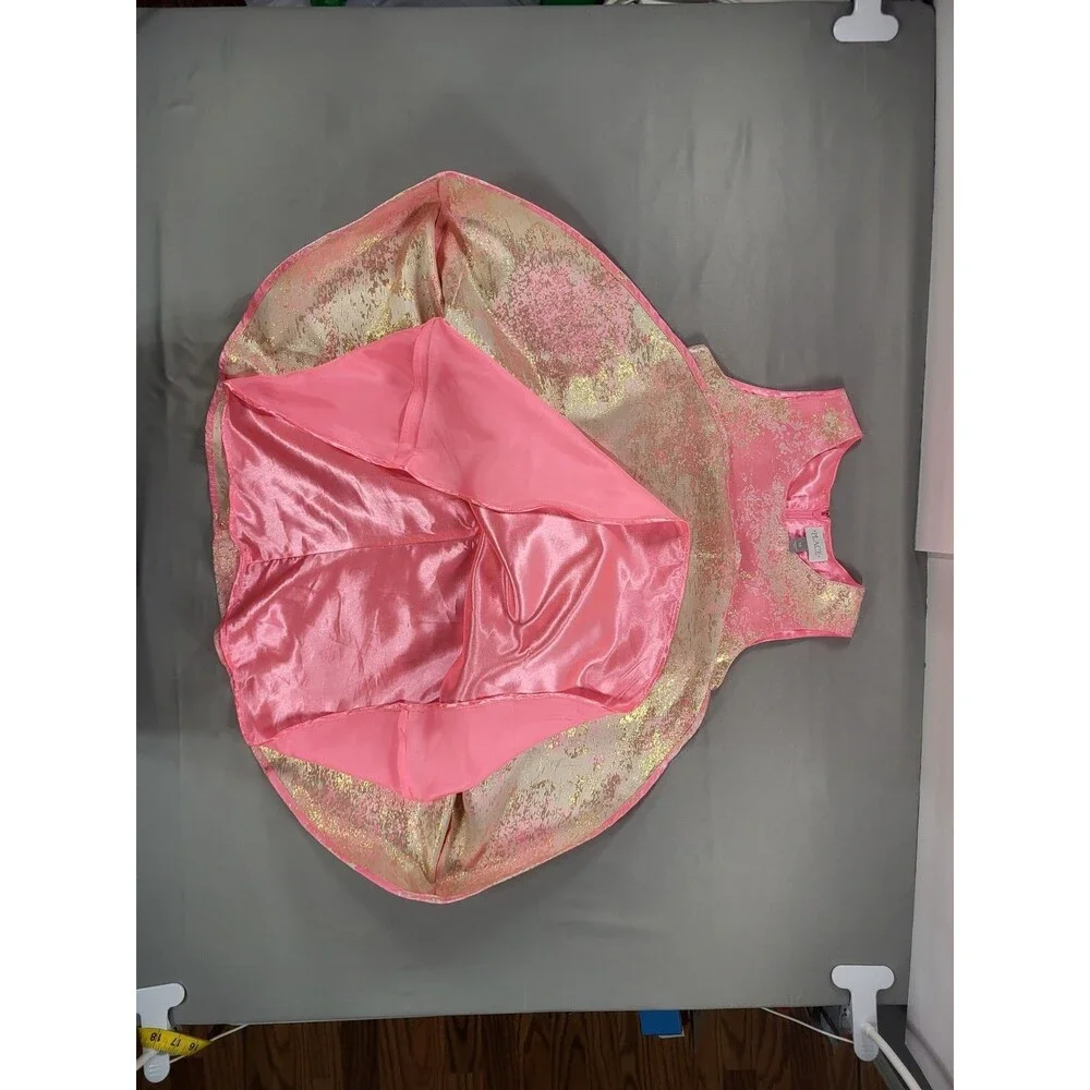 The Children's Place Girls Pink & Gold Metallic Brocade Party Dress Size 14
